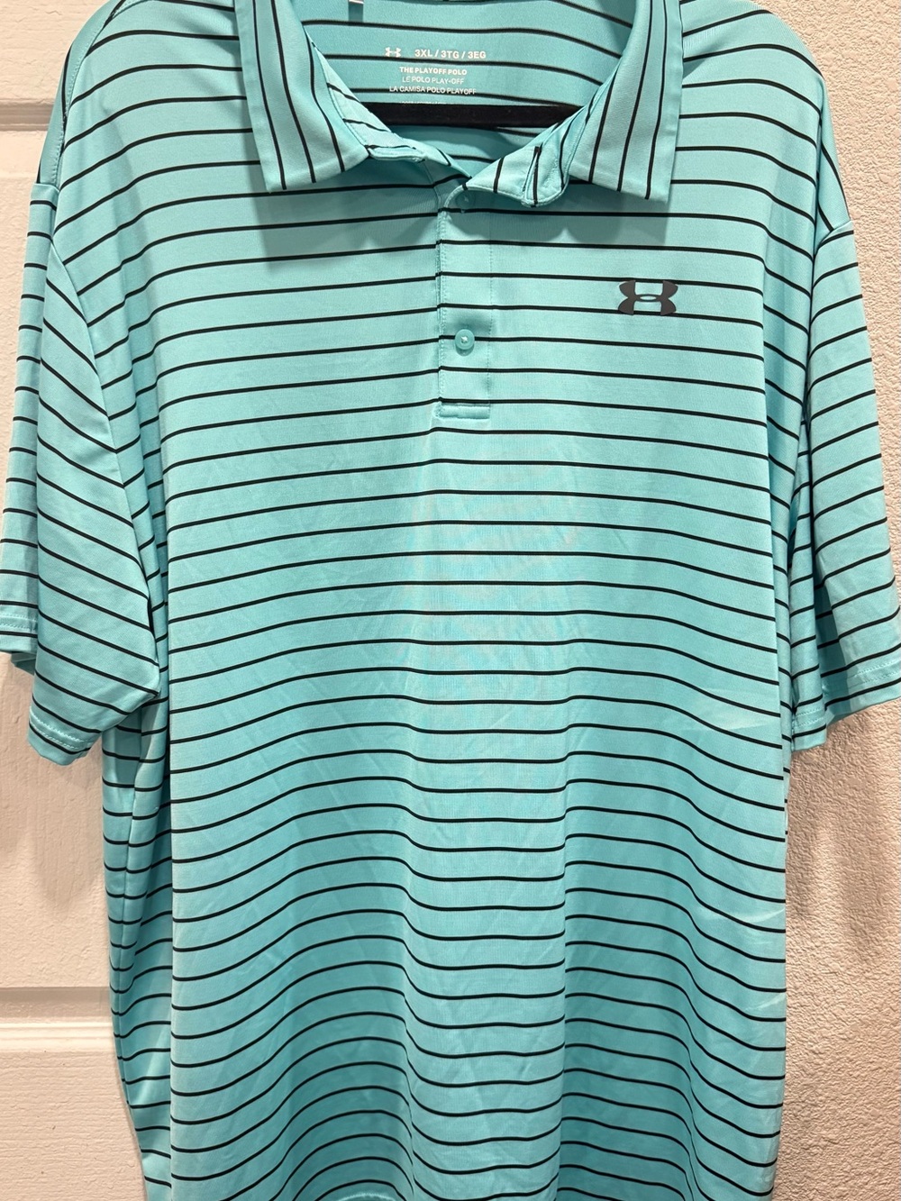Under Armour Men’s Aqua and Black Striped Polo